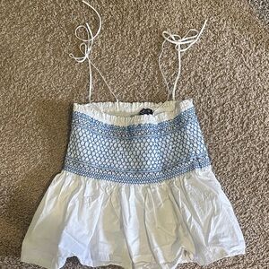 J Crew size S White and Blue Smocked Women's Top